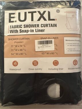Navy Fabric Shower Curtain with Snap-In Liner